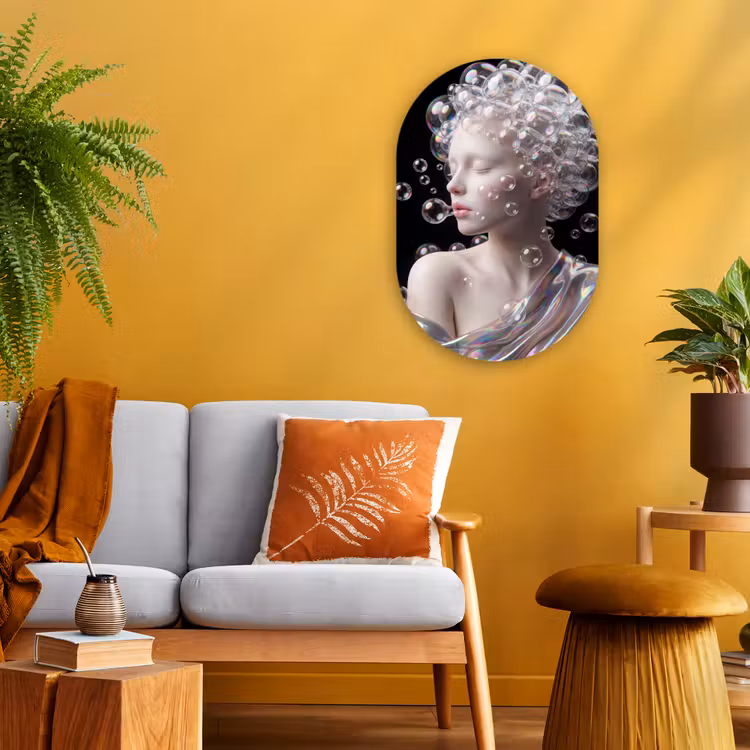 Vrouw - Bellen - Abstract - Kleurrijk Wandcirkel Ovaal Forex klein -sfeer4