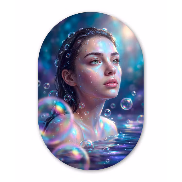 Vrouw - Water - Portret - Kleurrijk - Modern Wandcirkel Ovaal Forex klein -3d