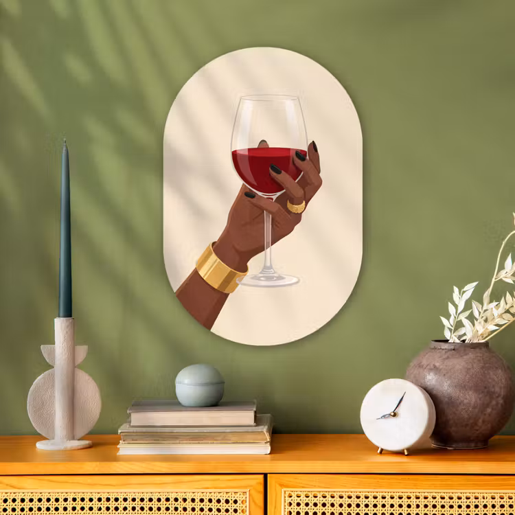 Vrouw - Wijn - Glas - Illustratie - Rood Wandcirkel Ovaal Forex klein -sfeer2
