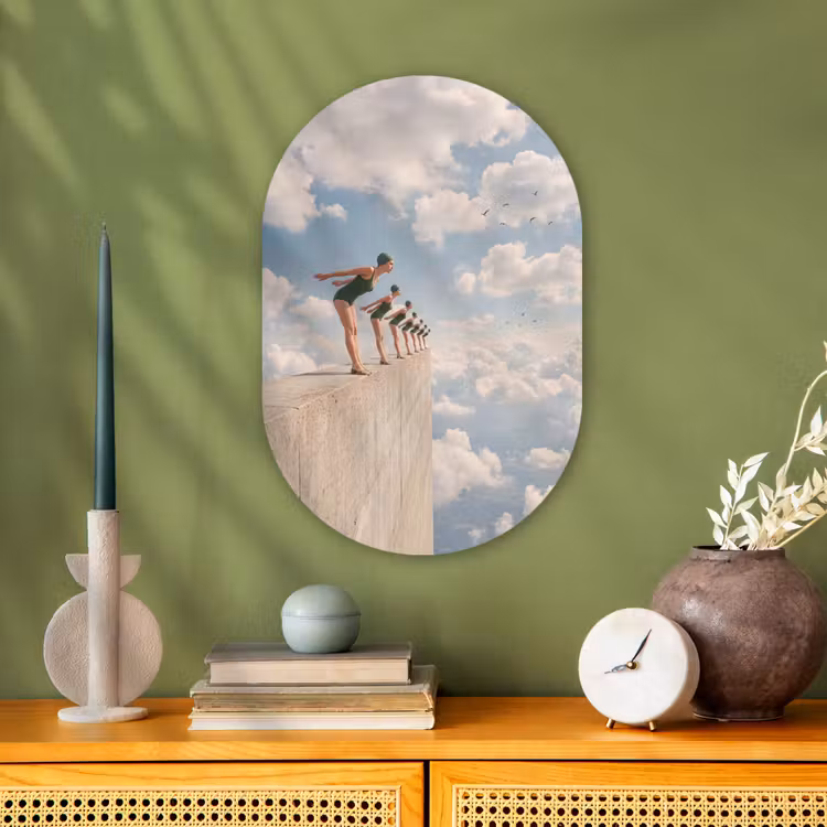 Forexbild Oval - Frauen – Tauchhaltung – Wolken - Vrouwen - Duikhouding - Wolken Wandcirkel Ovaal Forex klein