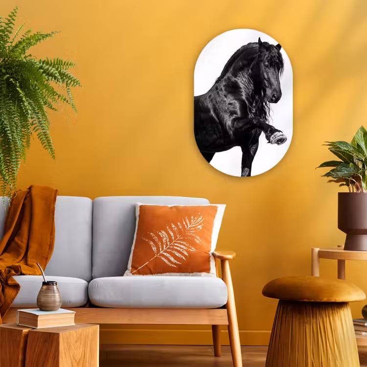 Fries - Hengst - Modern Wandcirkel Ovaal Forex klein -sfeer4