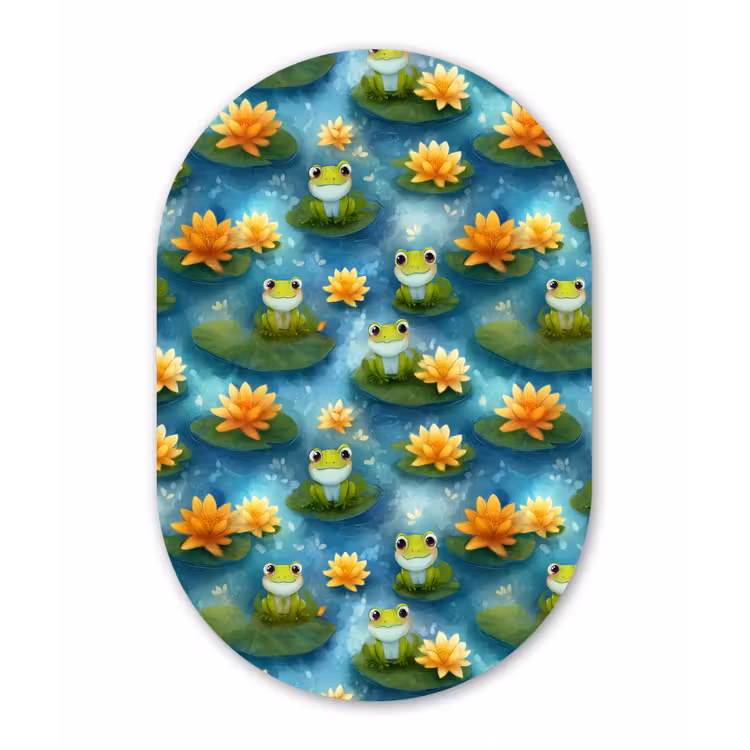 Kikker - Lelies - Groen Wandcirkel Ovaal Forex klein 630 -3d