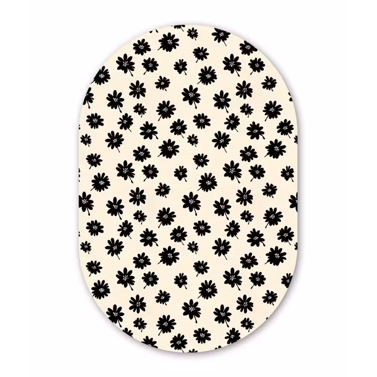 Madeliefjes - Grafisch - Zwart - Beige Wandcirkel Ovaal Forex klein 630 -3d