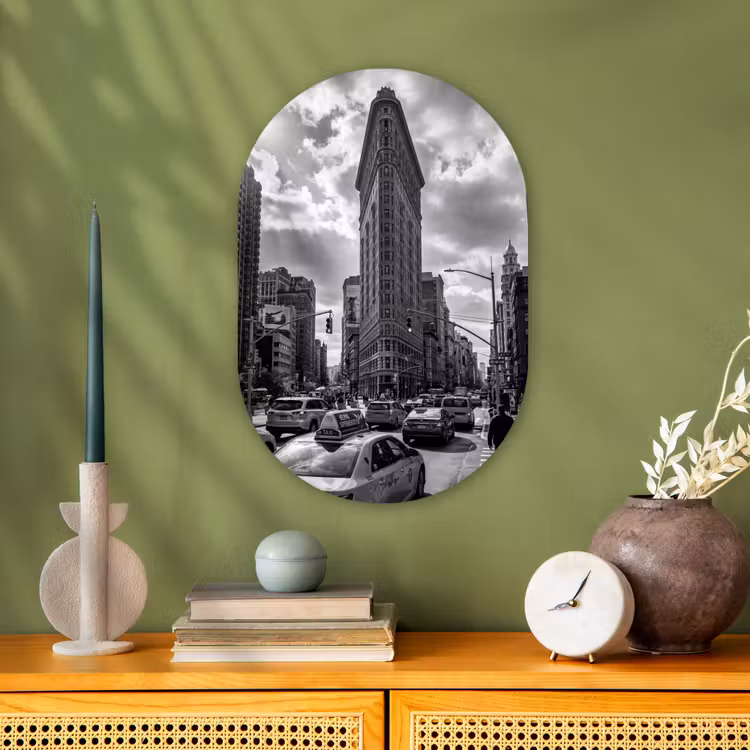 Gebouw - Hoogbouw - Stad - Architectuur - Zwart-wit Wandcirkel Ovaal Forex klein -sfeer2
