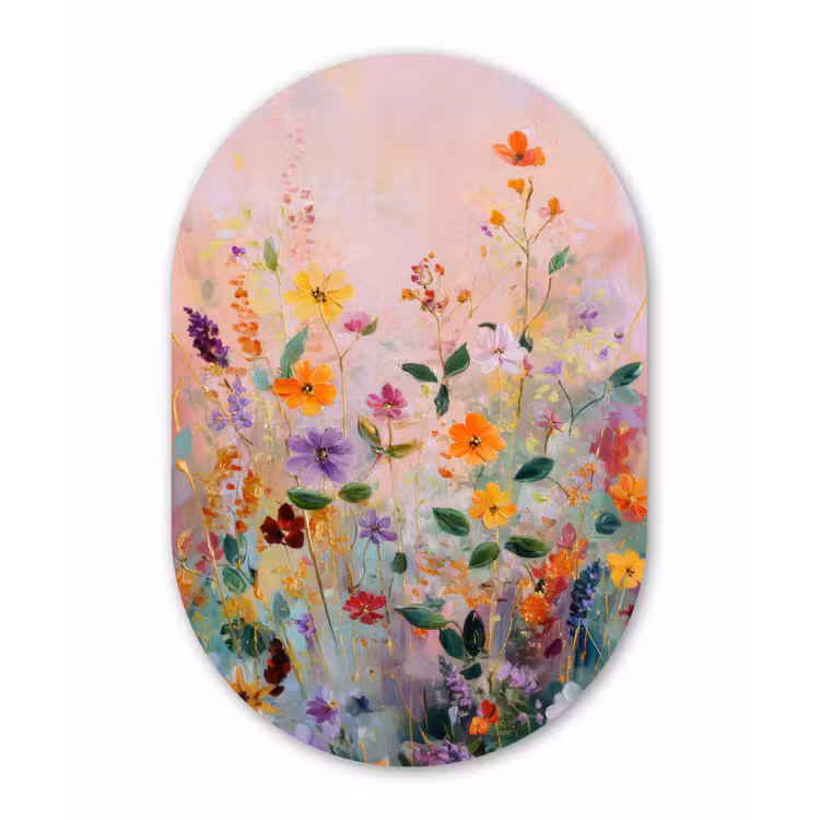 Schilderij - Bloemen - Abstract - Kleurrijk Wandcirkel Ovaal Forex klein -3d