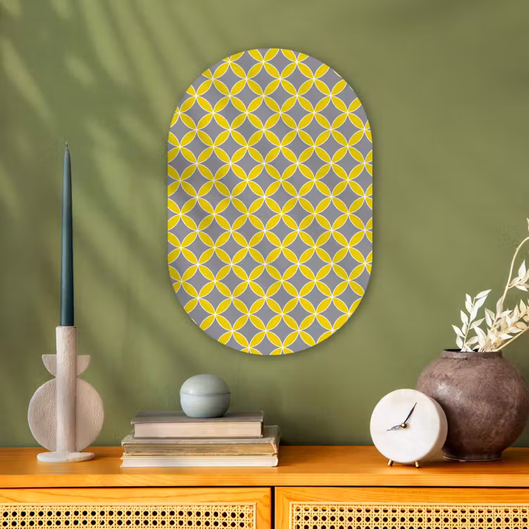 Geometrisch - Cirkels - Modern - Grijs - Geel Wandcirkel Ovaal Forex klein 630 -sfeer2