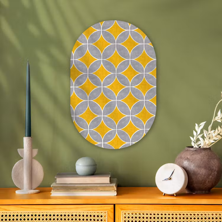 Geometrisch - Cirkels - Textuur - Grijs - Geel Wandcirkel Ovaal Forex klein 630 -sfeer2