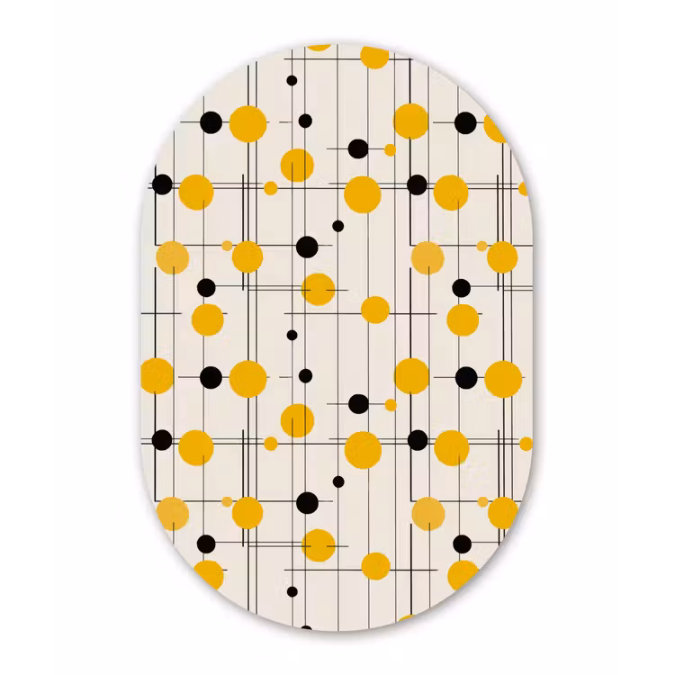 Geometrisch - Retro - Lijnen - Okergeel - Zwart Wandcirkel Ovaal Forex klein 630 -3d