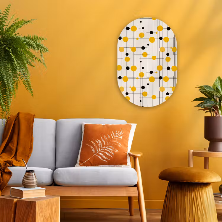 Geometrisch - Retro - Lijnen - Okergeel - Zwart Wandcirkel Ovaal Forex klein 630 -sfeer4