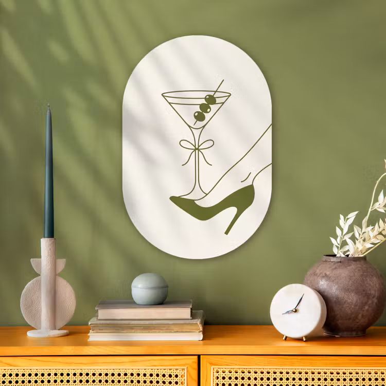 Drank - Martini - Hoge hak - Mode - Groen Wandcirkel Ovaal Forex klein -sfeer2