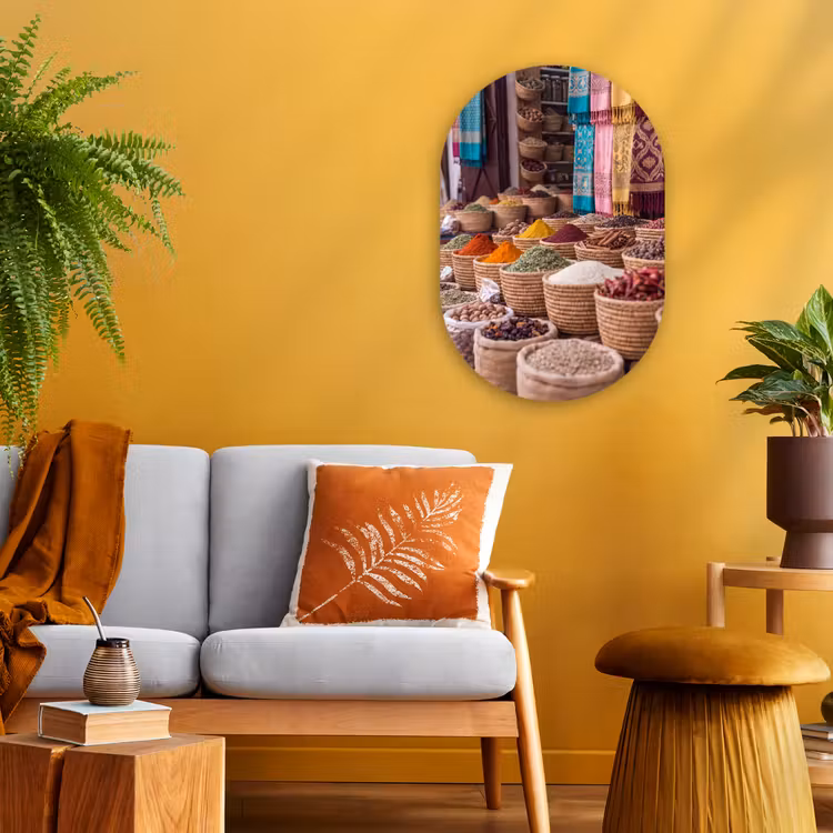 Forexbild Oval - Gewürze – Körbe – Orientalisch - Kruiden - Manden - Oosters Wandcirkel Ovaal Forex klein