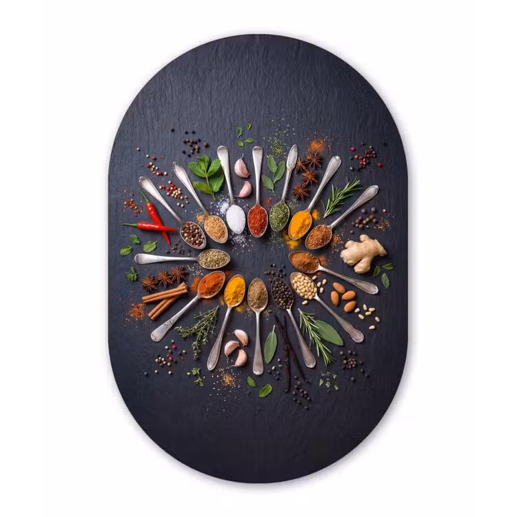 Kruiden - Lepels - Culinair - Kleurrijk - Sfeervol Wandcirkel Ovaal Forex klein -3d