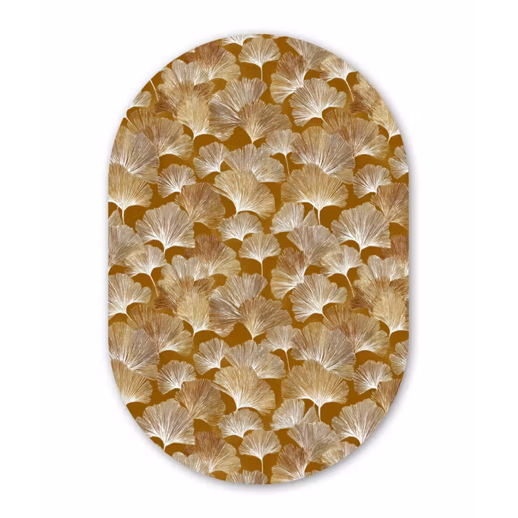Ginkgo - Bladeren - Goud Wandcirkel Ovaal Forex klein 630 -3d