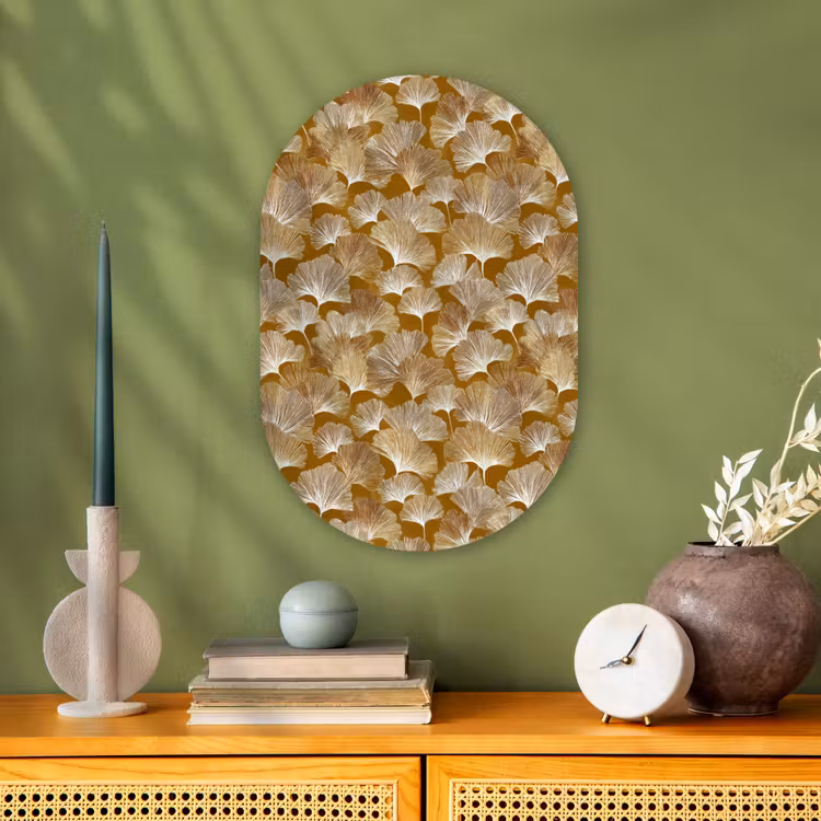 Ginkgo - Bladeren - Goud Wandcirkel Ovaal Forex klein 630 -sfeer2
