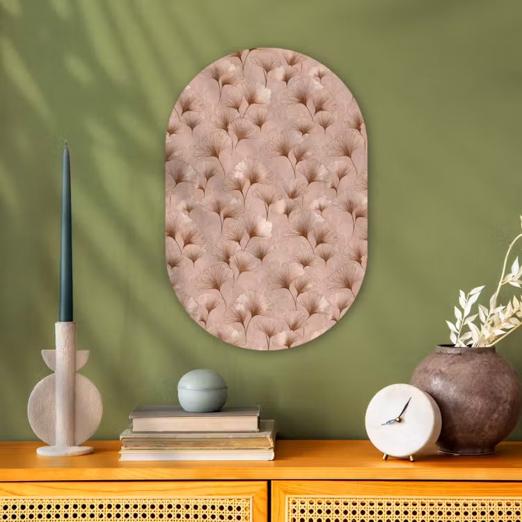 Ginkgo - Patroon - Roze Wandcirkel Ovaal Forex klein 630 -sfeer2
