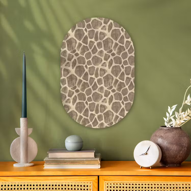 Giraf - Patroon - Beige - Bruin Wandcirkel Ovaal Forex klein 630 -sfeer2