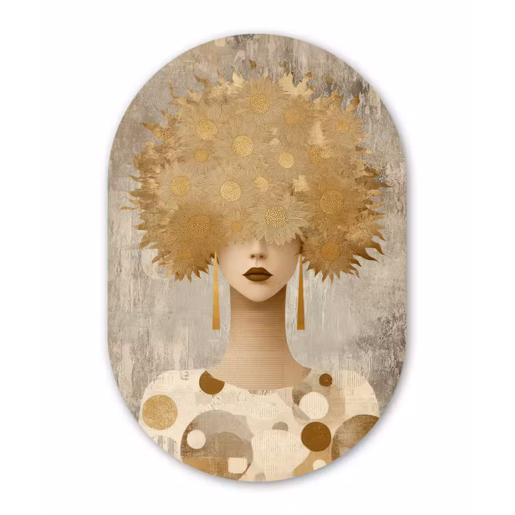 Goud - Portret - Vrouw Wandcirkel Ovaal Forex klein -3d