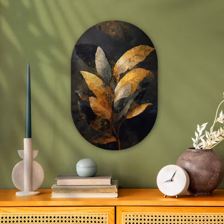 Gouden Bladcompositie – Botanische Luxe Wandcirkel Ovaal Forex klein -sfeer2