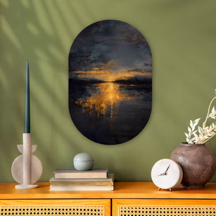 Gouden Reflectie op Water Wandcirkel Ovaal Forex klein -sfeer2