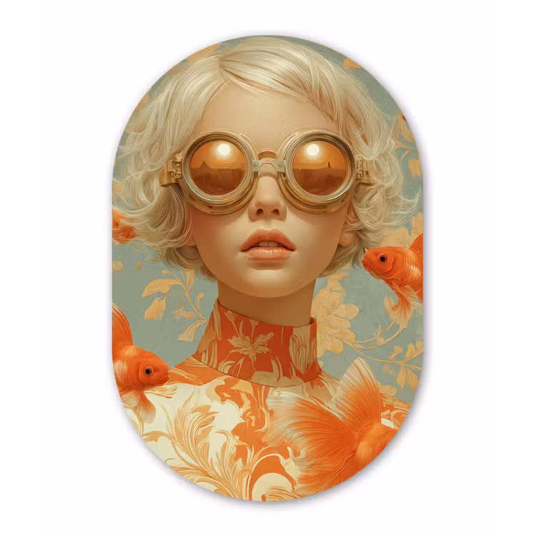Goudvissen - Oranje - Vrouw - Blond Wandcirkel Ovaal Forex klein -3d