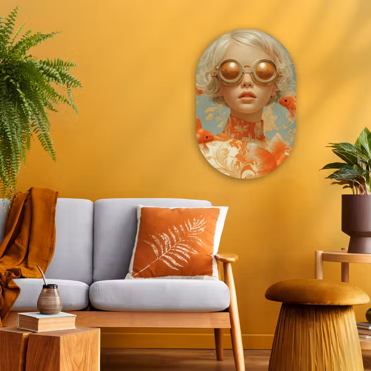 Goudvissen - Oranje - Vrouw - Blond Wandcirkel Ovaal Forex klein -sfeer4