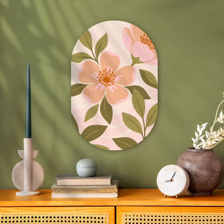 Grafisch - Bloemen - Roze Wandcirkel Ovaal Forex klein -sfeer2