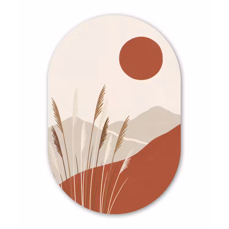 Gras - Landschap - Natuur - Abstract - Beige Wandcirkel Ovaal Forex klein -3d