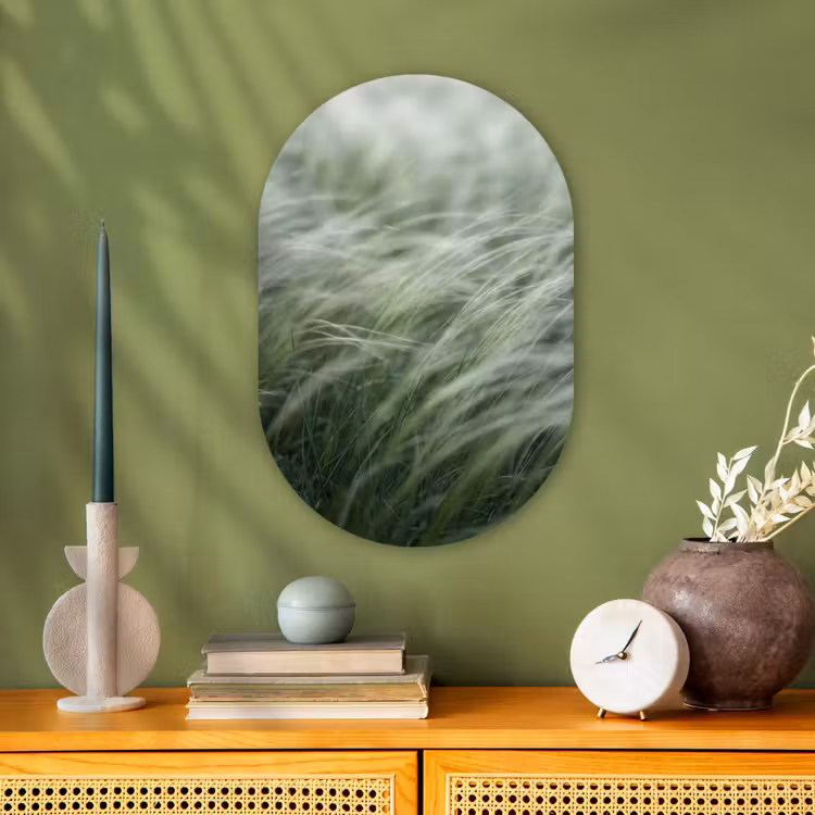 Gras - Wazig - Natuur - Groen - Zacht Wandcirkel Ovaal Forex klein -sfeer2