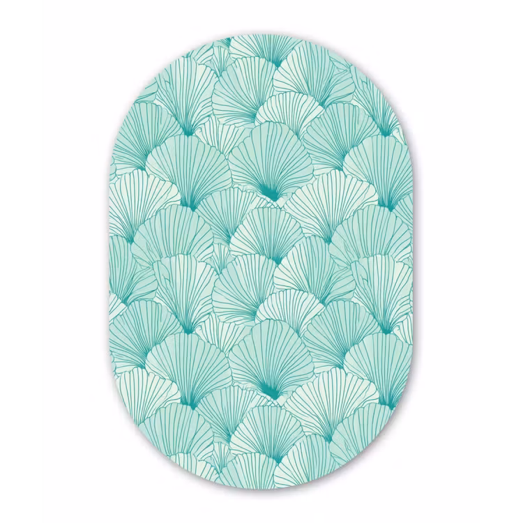 Groen - Wit - Ginko - Getekend - Textuur Wandcirkel Ovaal Forex klein 630 -3d