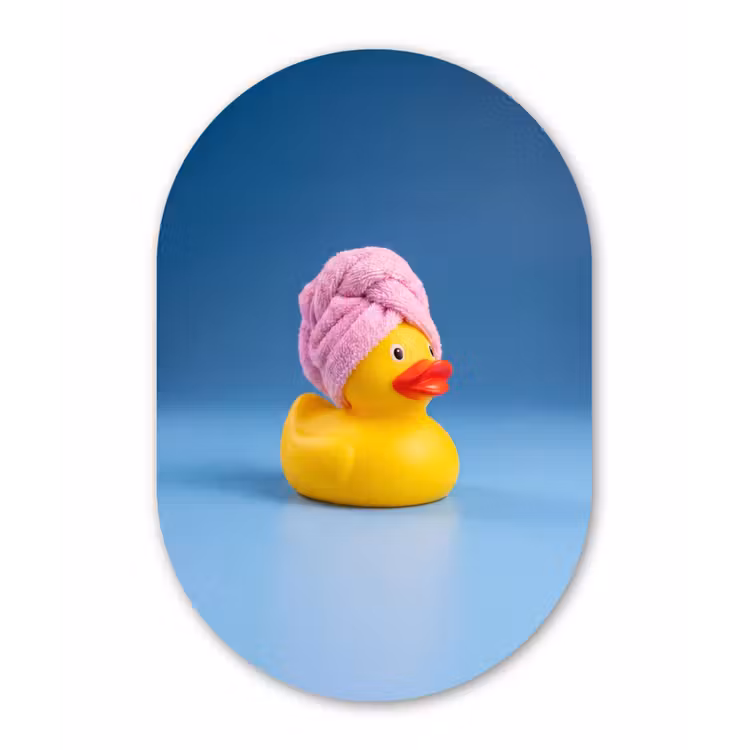 Badeend - Handdoek - Blauw Wandcirkel Ovaal Forex klein -3d