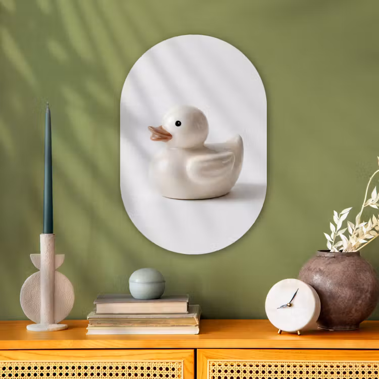 Badeend - Minimalistisch - Wit Wandcirkel Ovaal Forex klein -sfeer2