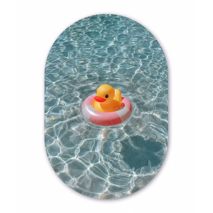 Badeend - Zwemband - Geel Wandcirkel Ovaal Forex klein -3d