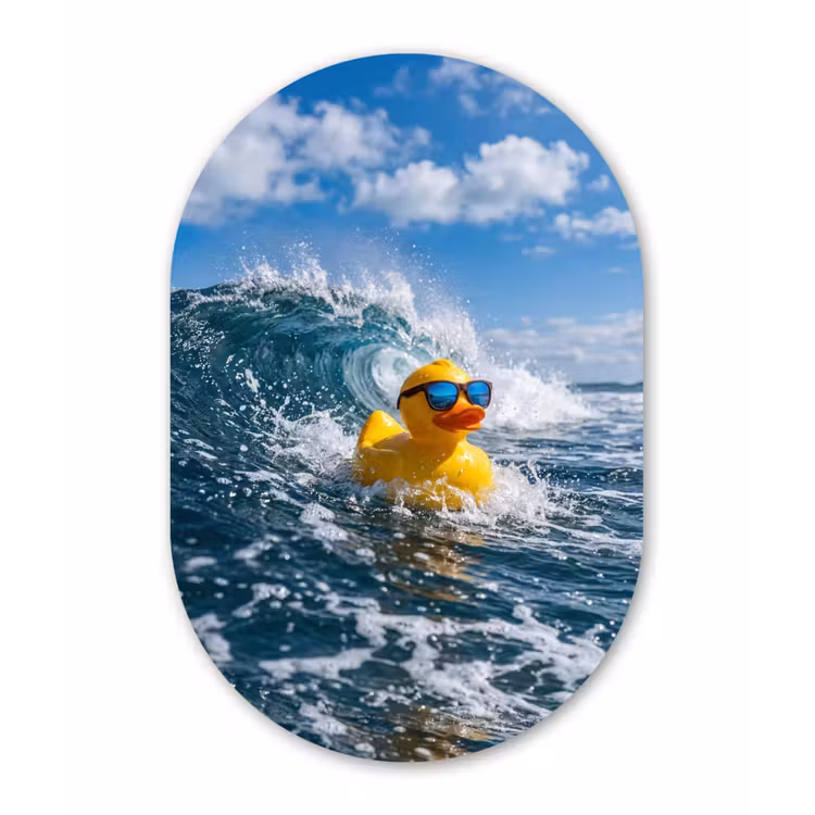 Badeend - Stoer - Golven Wandcirkel Ovaal Forex klein -3d