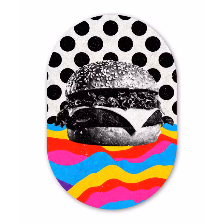 Hamburger - Stippen - Golven - Kleuren Wandcirkel Ovaal Forex klein -3d