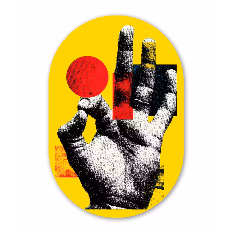 Hand - Rode cirkel - Geel Wandcirkel Ovaal Forex klein -3d