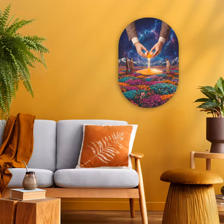 Forexbild Oval - Hände – Ei – Surrealismus - Handen - Ei - Surrealisme Wandcirkel Ovaal Forex klein