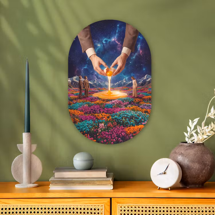Forexbild Oval - Hände – Ei – Surrealismus - Handen - Ei - Surrealisme Wandcirkel Ovaal Forex klein