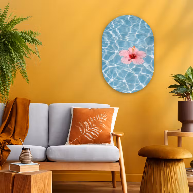 Hibiscus - Water - Roze Wandcirkel Ovaal Forex klein -sfeer4