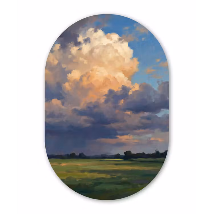Lucht - Wolken - Landschap - Modern - Oranje Wandcirkel Ovaal Forex klein -3d