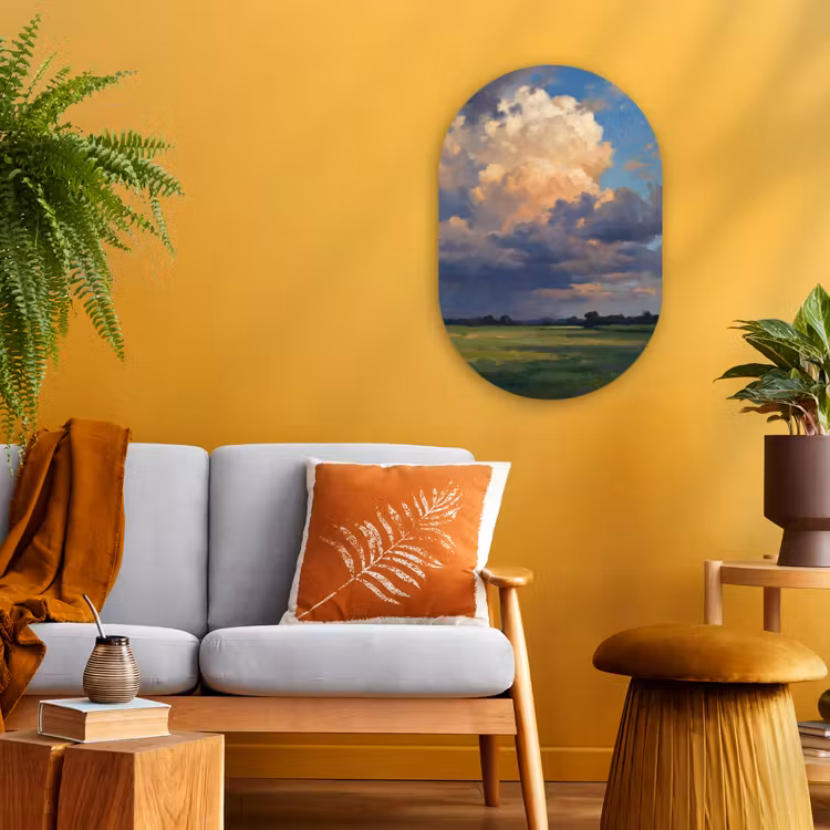 Lucht - Wolken - Landschap - Modern - Oranje Wandcirkel Ovaal Forex klein -sfeer4