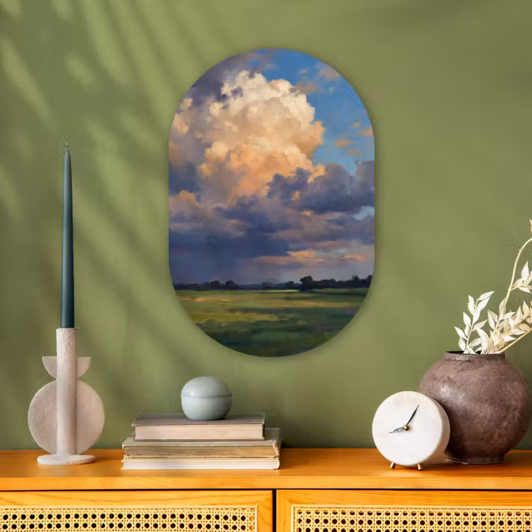 Lucht - Wolken - Landschap - Modern - Oranje Wandcirkel Ovaal Forex klein -sfeer2
