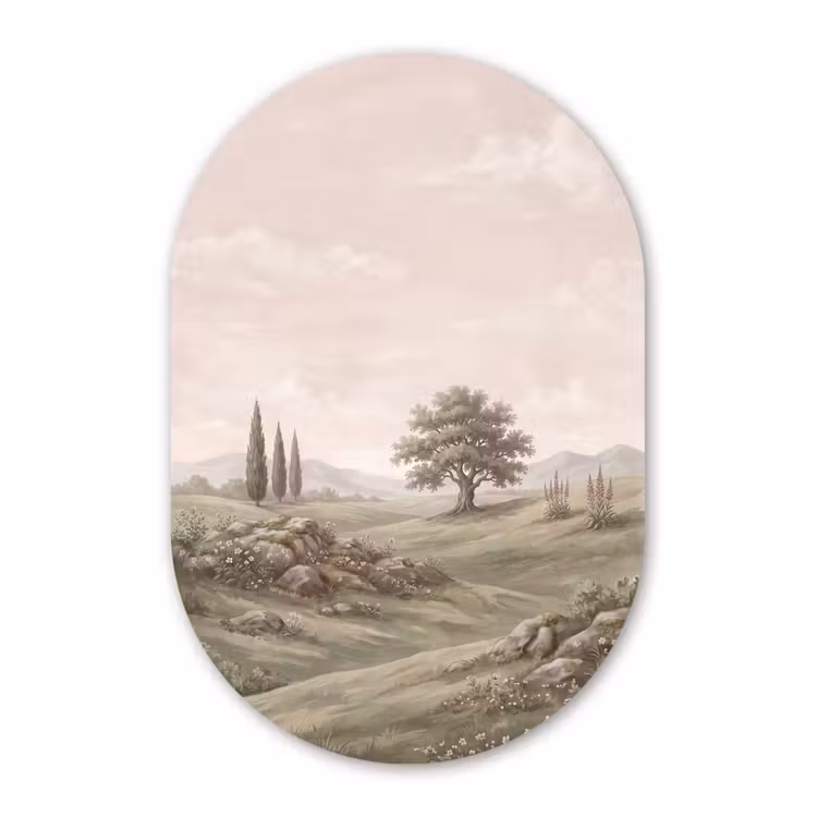 Heuvellandschap - Bomen - Natuur - Groen Wandcirkel Ovaal Forex klein -3d