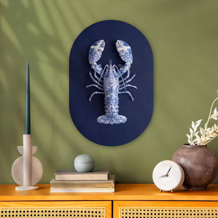 Kreeft - Porselein - Delfts - Blauw Wandcirkel Ovaal Forex klein -sfeer2