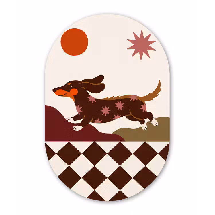Hond - Abstract - Dieren - Modern - Bruin Wandcirkel Ovaal Forex klein -3d