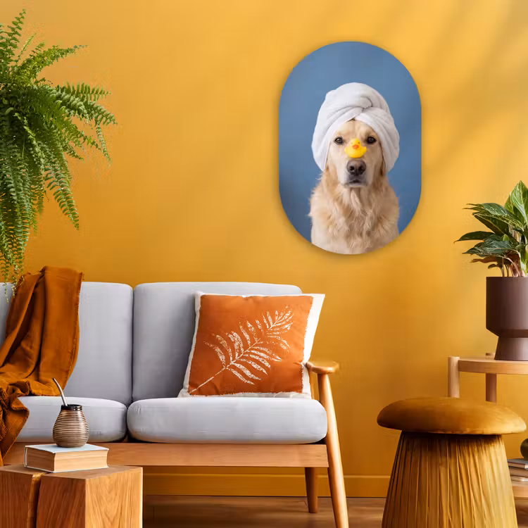 Hond - Badeend - Geel Wandcirkel Ovaal Forex klein -sfeer4