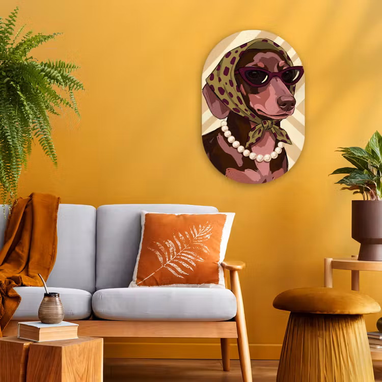 Hond - Zonnebril - Hoofddoek - Dieren - Modern Wandcirkel Ovaal Forex klein -sfeer4