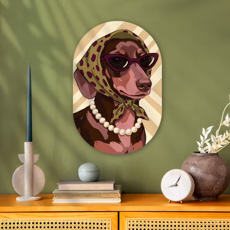 Hond - Zonnebril - Hoofddoek - Dieren - Modern Wandcirkel Ovaal Forex klein -sfeer2