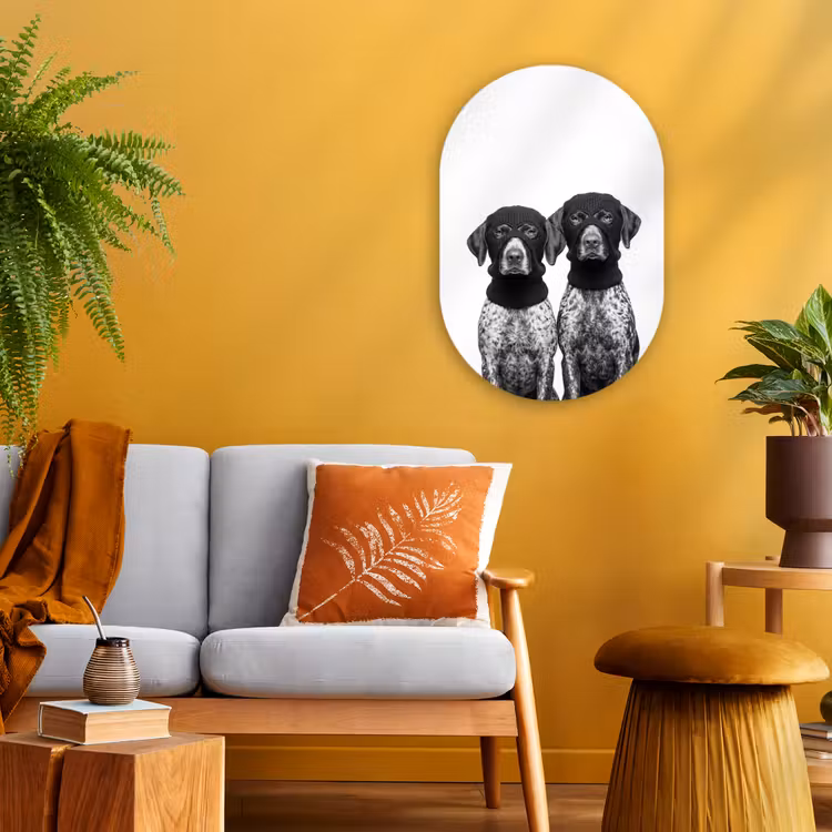 Honden - Bivakmuts - Zwart - wit Wandcirkel Ovaal Forex klein -sfeer4