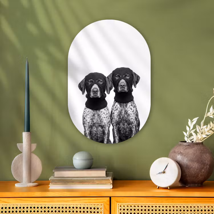 Honden - Bivakmuts - Zwart - wit Wandcirkel Ovaal Forex klein -sfeer2