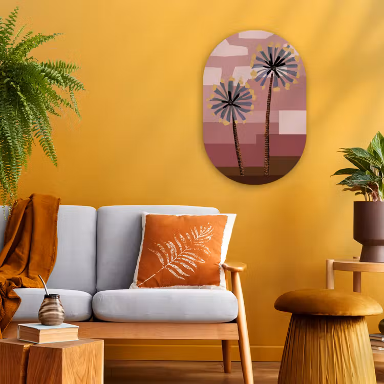 Illustratie - Bloemen - Vlakken - Abstract Wandcirkel Ovaal Forex klein -sfeer4